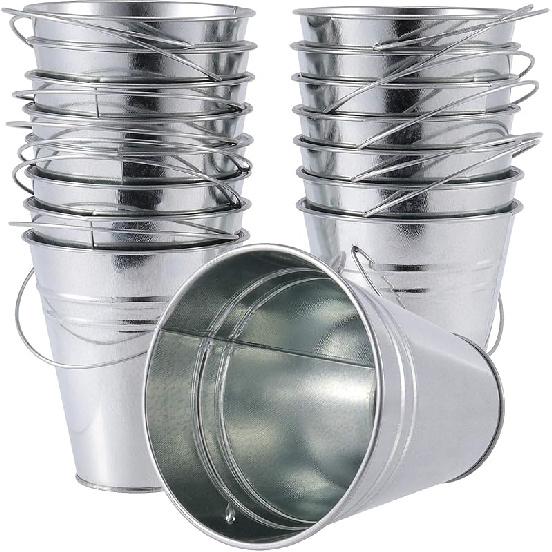 KINJOEK 8 Packs 4.72 X 4.72 X 3.54 Inch Galvanized Bucket Metal Planter, Silver Round Flower Pot Plant Basket for Balconies, Gardens, Patios, Office,