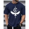Men's Summer Cotton Fashionable Casual Loose Personalized Pattern Printed Sports Round Neck T-shirt Top