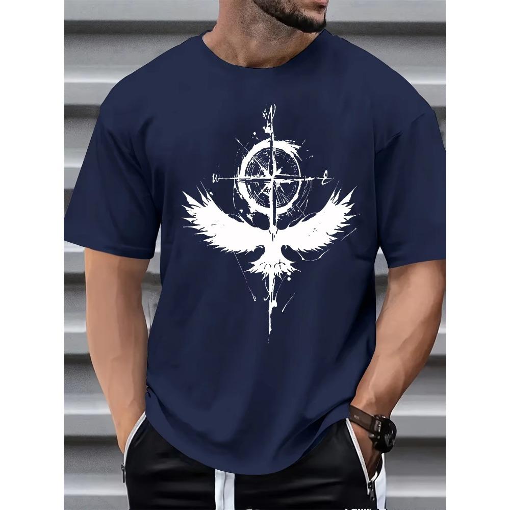 Men's Summer Cotton Fashionable Casual Loose Personalized Pattern Printed Sports Round Neck T-shirt Top