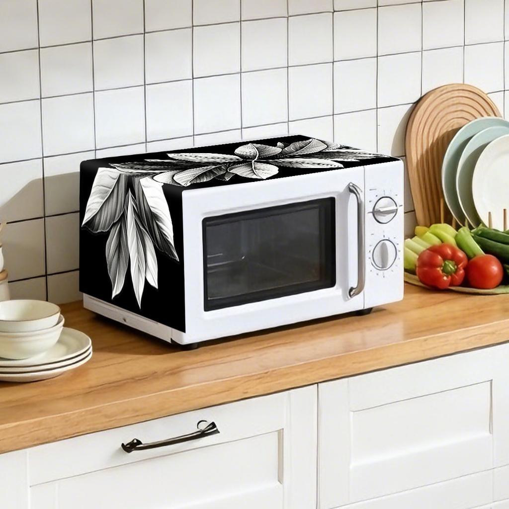 Black Leaves Oven Dust Cover Retro Polyester Microwave Dust Cover Machine Protector for Home Kitchen Appliance Decorations