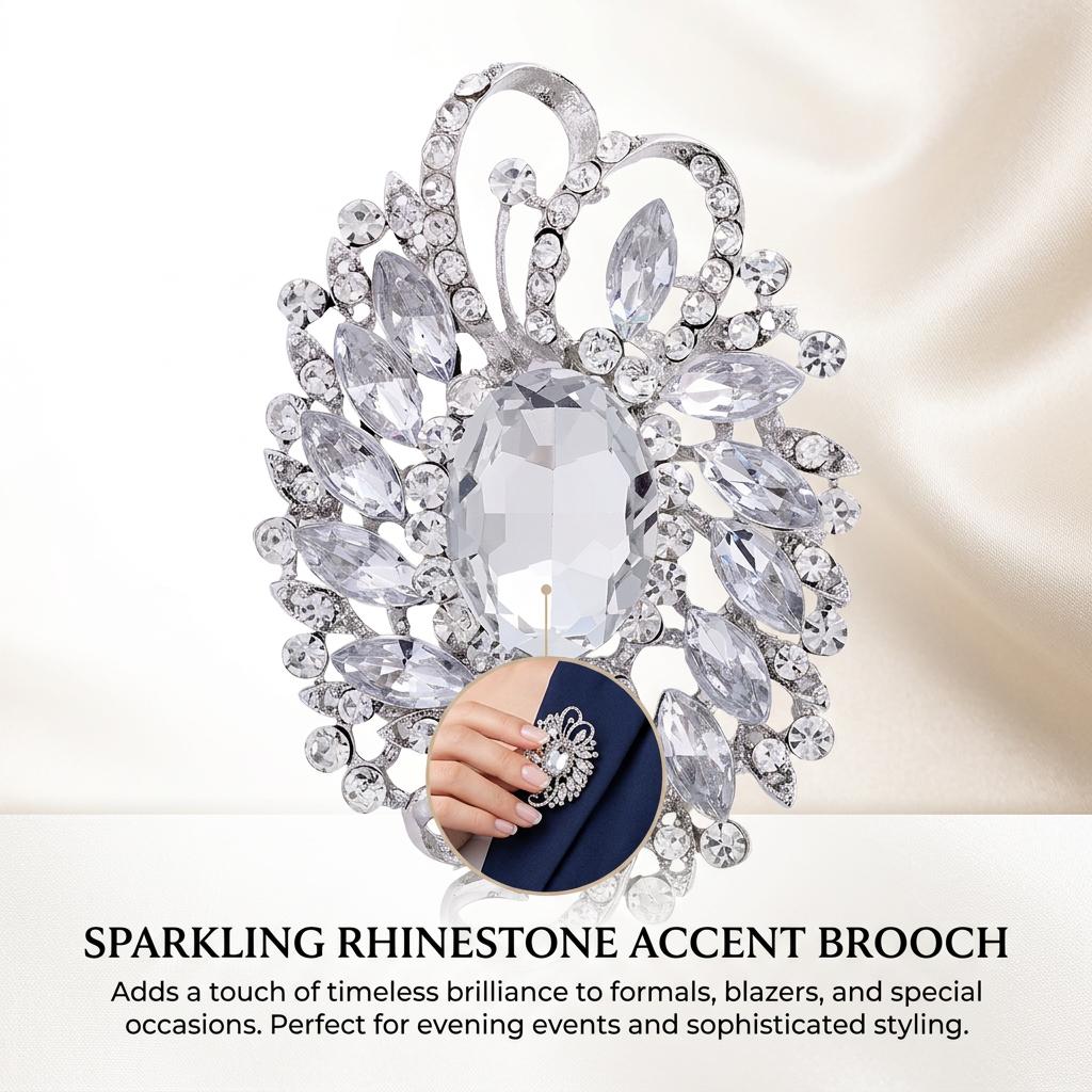 Alloy Rhinestone Brooch Pin With Zinc Alloy Glass Design For Wedding Party