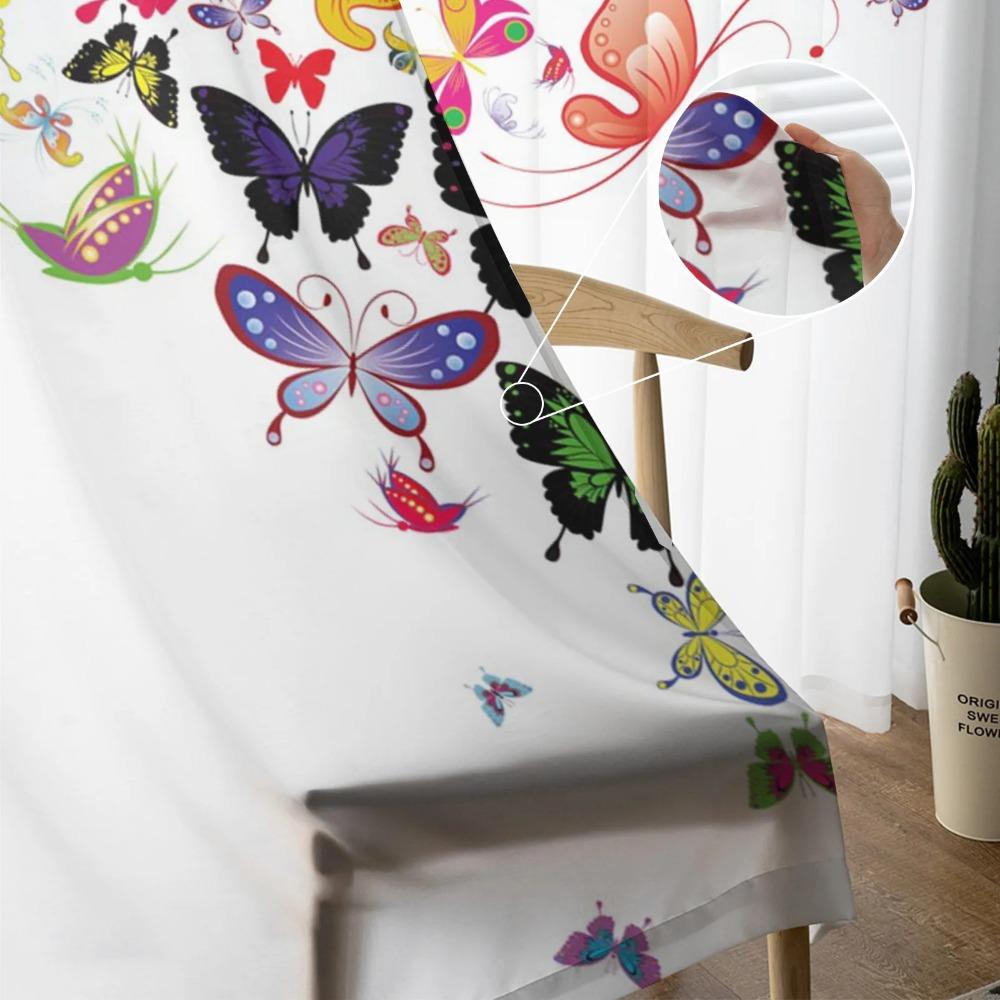 Colorful Butterfly HeartShaped Chiffon Sheer Drapes for Living Room Bedroom Home Decoration Window S Curtain