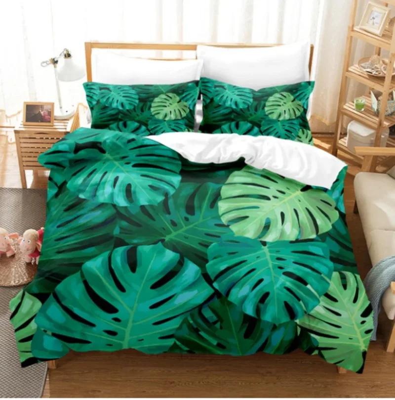 Comforter Super Soft White Bedding Set Green Fresh Winter Plantain Leaves S Kids Adult Queen King Housse De Couette 220X240