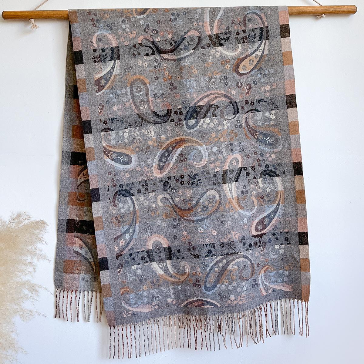 

Шарф из пряжи с сердцевиной из кешью, женский, этнический стиль, для путешествий, теплый, длинный, с бахромой, утолщенный, шаль-шарф для кондиционера 200x65cm