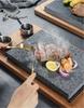 High temperature resistant volcanic rock natural stone steak tray grill plate granite slab board frying plate rock stone slab