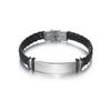 Simple Twisted Braid Leather Bracelet Stainless Steel Chain Engravable Jewelry