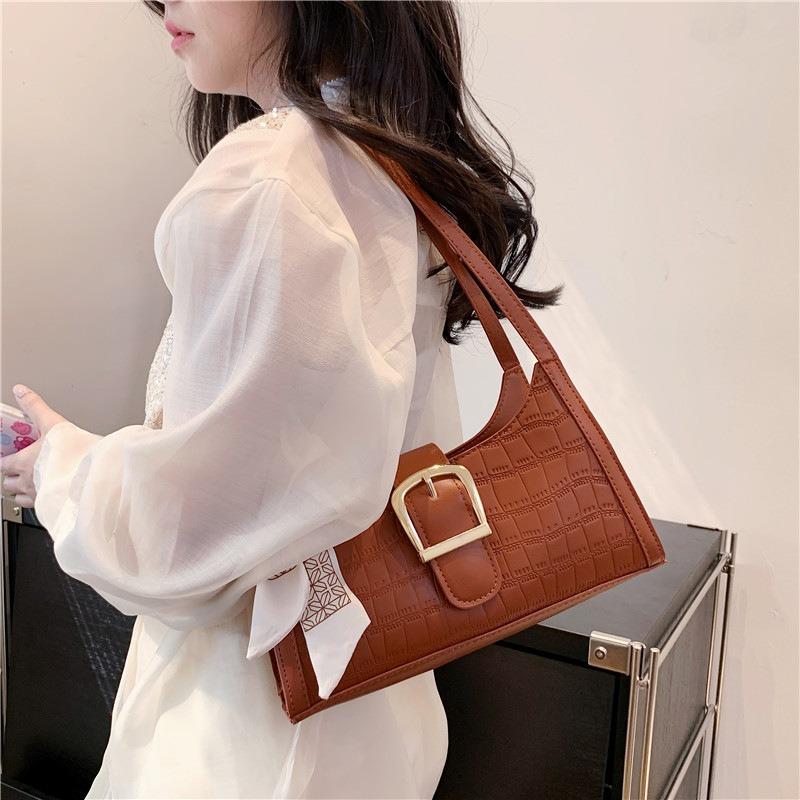 Niche Texture Women's Bag New Crocodile Pattern Retro Silk Scarf Shoulder Bag Versatile Commuter Underarm Small Bag Crossbody