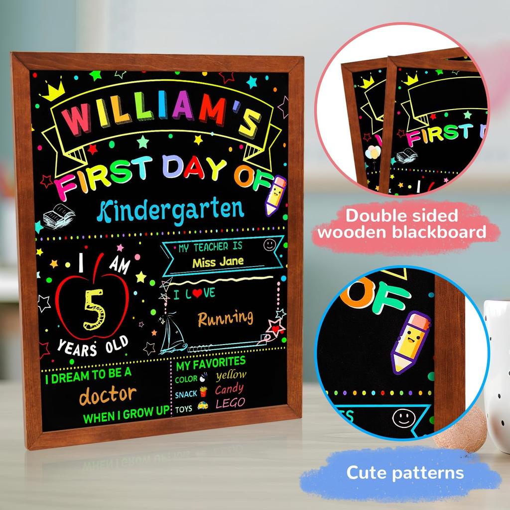First and Last Day of School Double Sided Sign with Frame- 14”x11” Reble Dry Erase Board - Back To School Supplies for Kindergarten Preschool