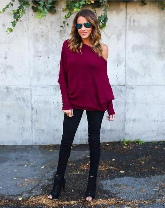 European & American Fall/Winter Sexy Off-Shoulder Batwing Sleeve Knitted Sweater for Women