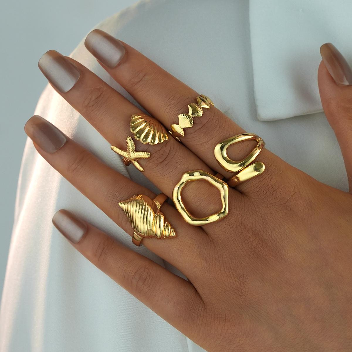 

7Pcs/Set Retro Irregular Gemstone Rings Set for Women Simple Geometric Gold Color Opening Rings Fashion Jewelry Gifts 2026 New