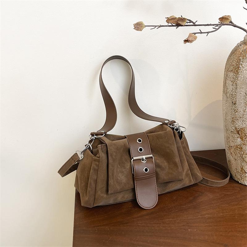Modische Breite Lederriemen Schultertasche Große Kapazität Y2k Achseltasche Kunstwildleder Damen Klappe Pendler Handtasche