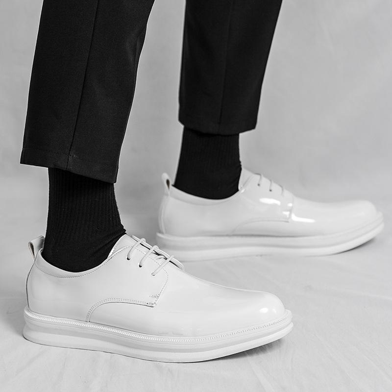 Autumn New Pointed Toe Patent Leather Lace-up Formal Casual Men's Shoes, Large Size.