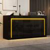 Mobile da soggiorno 140*40*65cm, Cassettiera con 3 cassetti, 2 ante, Mobiletto laterale laccato lucido con striscia luminosa a LED, Credenza con spazio contenitore, Nero