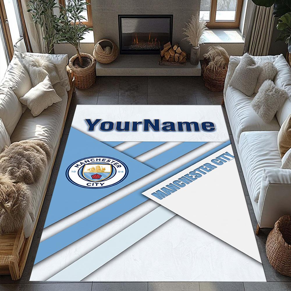 Manchester City Customizable Name Floor Mat Suitable for Kitchen Bedrooms Balcony Hallway Anti-slip Rug Anime Office Decor Gift for Festivals