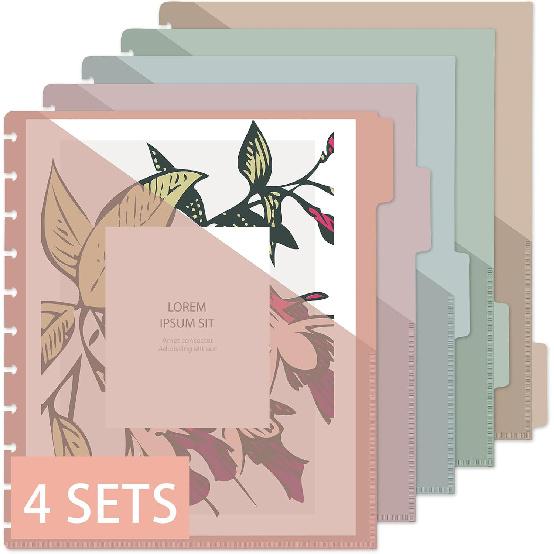 gisgfim 4set 5 Tab Discbound Pocket Dividers 8.5 x 11 with Pockets, Tabs & Colorful Plastic Dividers for Business Office(Boho)