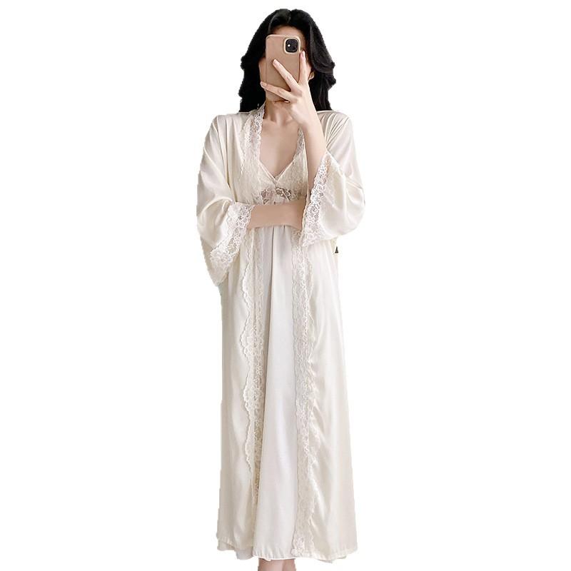 Ice silk pajamas women's spring and autumn high-end halter suspender dress nightgown set with chest pad sexy pure loungewear