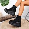 Fashion Comemore Suede Wedge Heel Ankle Boots Autumn Square Toe Chunky Platform Super High Heels Side Zip Boots Solid Black Short Botas