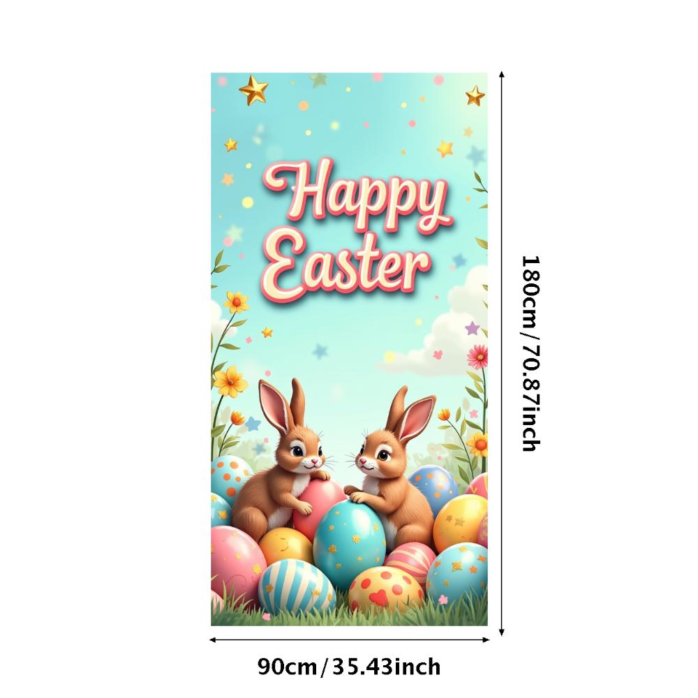 Happy Easter Backdrop Banner Easter Egg Bunnies Photography Prop Decorations Garden Party Supplies Background Spring Decor