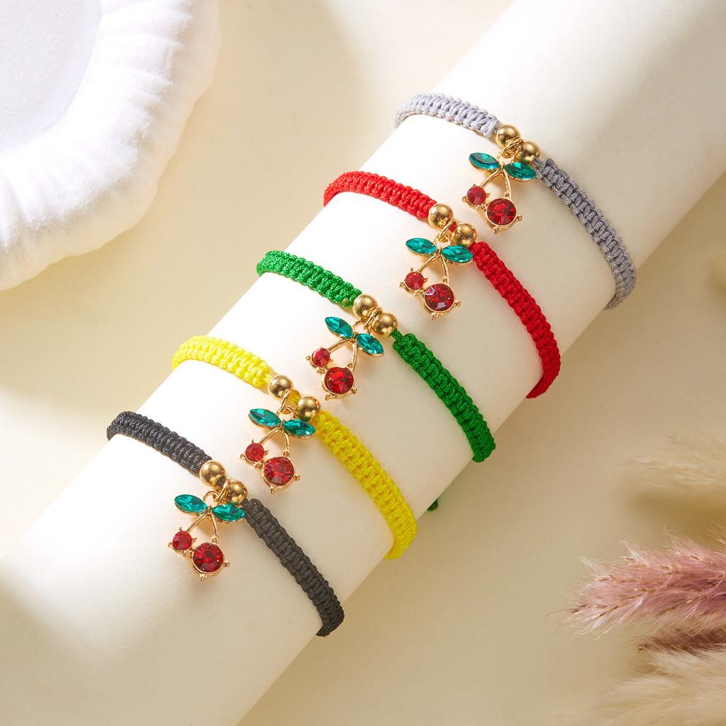 Traditional Handmade Woven Cord Bracelet With Cherry Motif For Women And Festivals