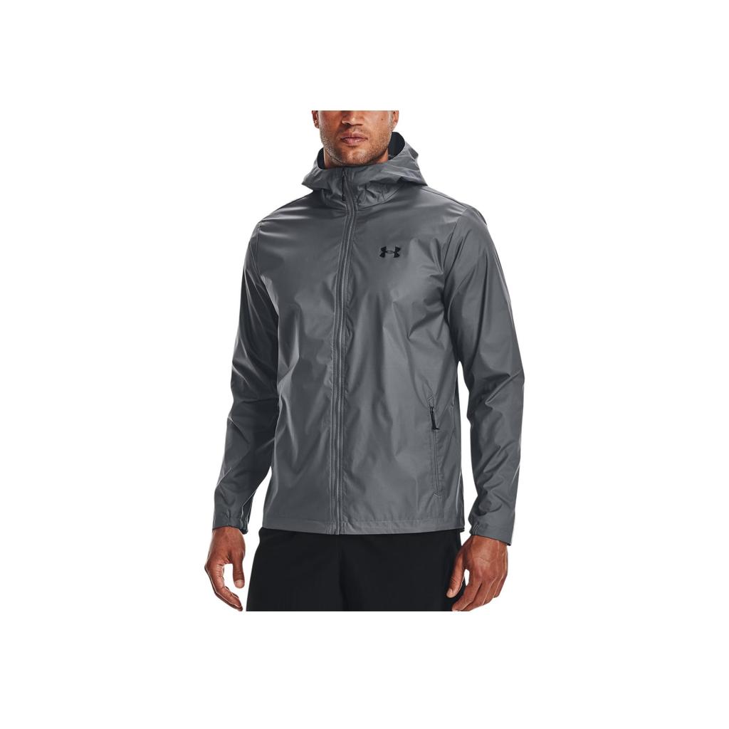 Under Armour Forefront Rain Logo Print Zip Hoodie Jacket Men Jackets Peach Grey 1321439-013