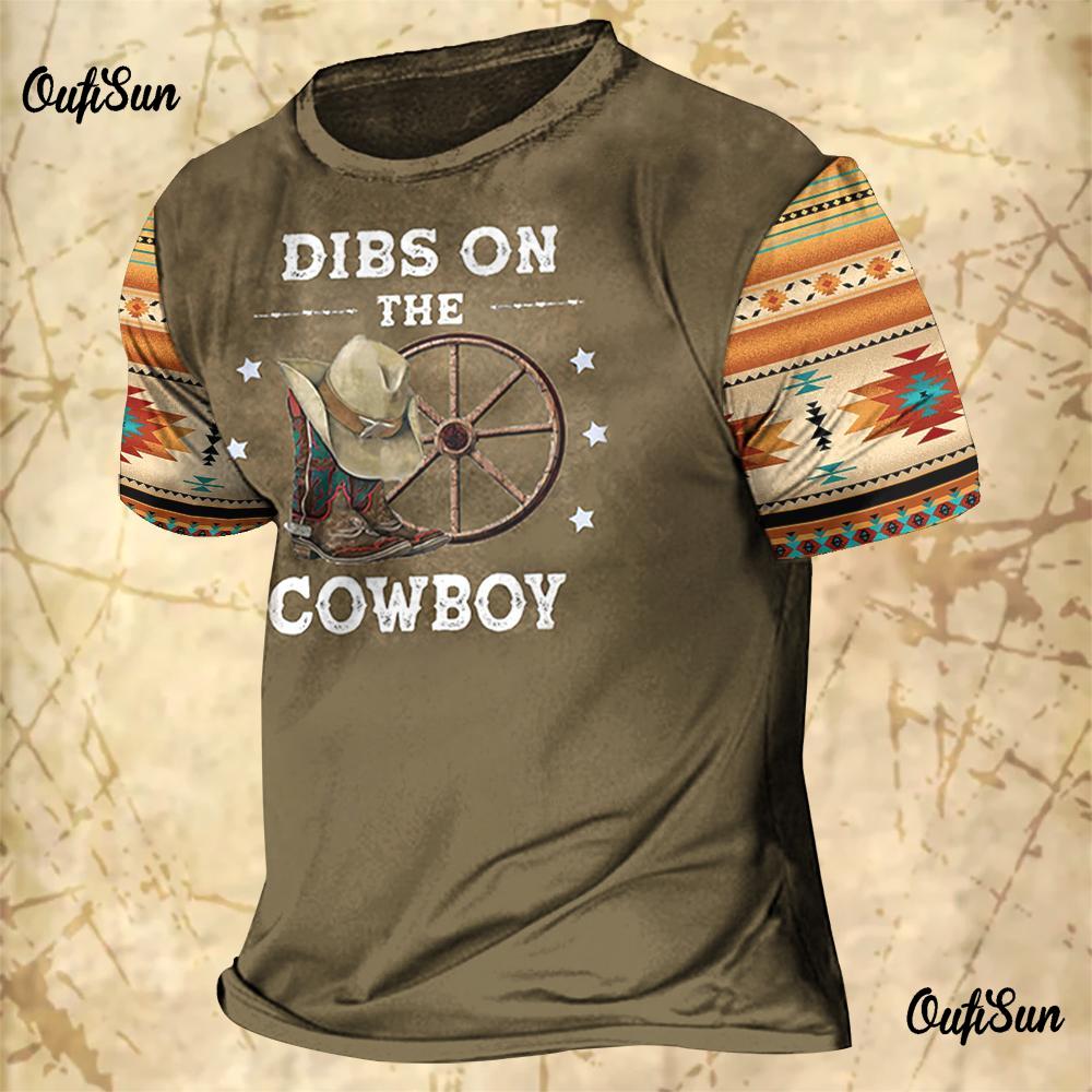 Men's Vintage T-shirts Cowboy Design Western America Tops 3D Printed O-Neck Oversized T-shirt Short Sleeve Streetwear