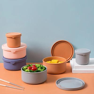 Silikon-Lunchbox, Frischhaltebox mit Deckel, Bento-Obstsalat, Frischhalteschüssel, tragbare, versiegelte, runde Aufbewahrungsbox, Kiechen
