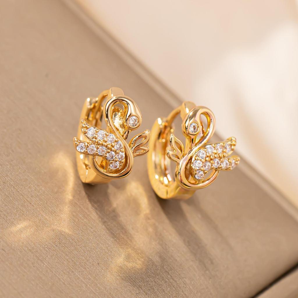 Elegant Little Swan Zircon Stud Earrings - Fashionable, Light Luxury, Fade-Resistant