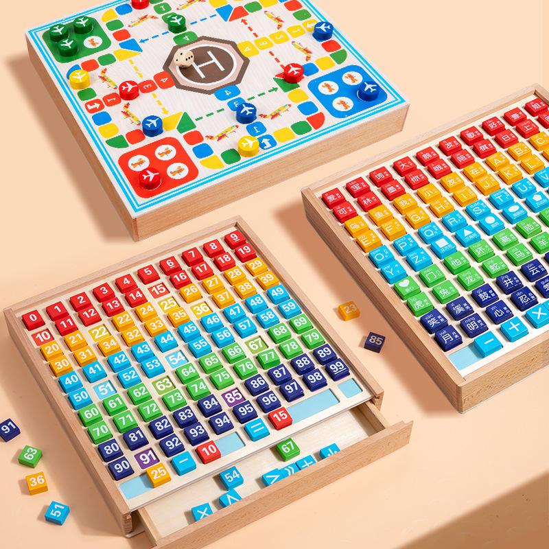 Holz kognitive frühe Bildung Lernen Drei-in-eins Holzkiste Hundert Brett Puzzle Operation Addition und Subtraktion Mathematisches Denken Spielzeug