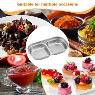 1/2/3/4-grid Divided Sauce Plate 304 Stainless Steel Compartment Condiment Dipping Dish Corrosion Resistant for Camping Picnic