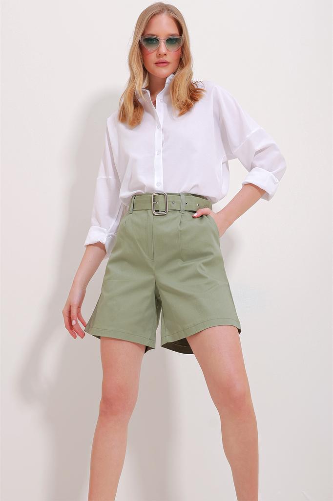 Women's Shorts & Bermuda New Season Fashion Powder Pink Double Pocket Belted Gabardine Shorts