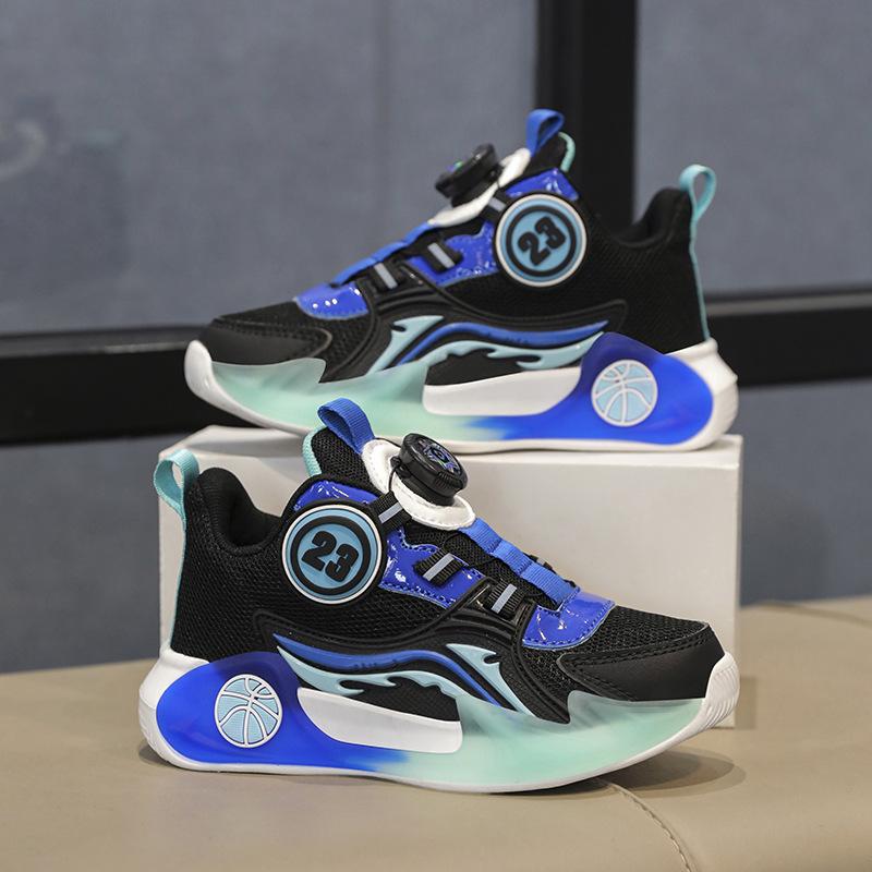 Children's running shoes 2025 autumn boys mesh rotating buckle tide shoes teen boys blue sneakers