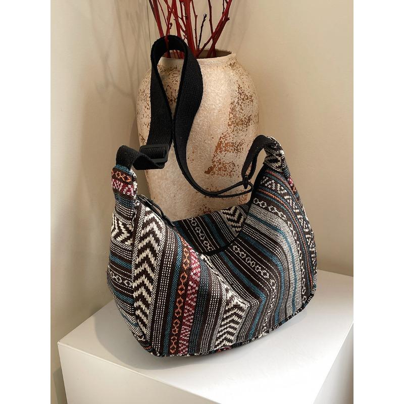 Neue Damenhandtasche Retro Regenbogen gestreifte Canvas Umhängetasche Messenger Bag Große Kapazität Knödeltasche