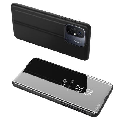 Glossy Flip Case for Xiaomi Redmi 11A Poco C55 Redmi 12C Clear View Case Black