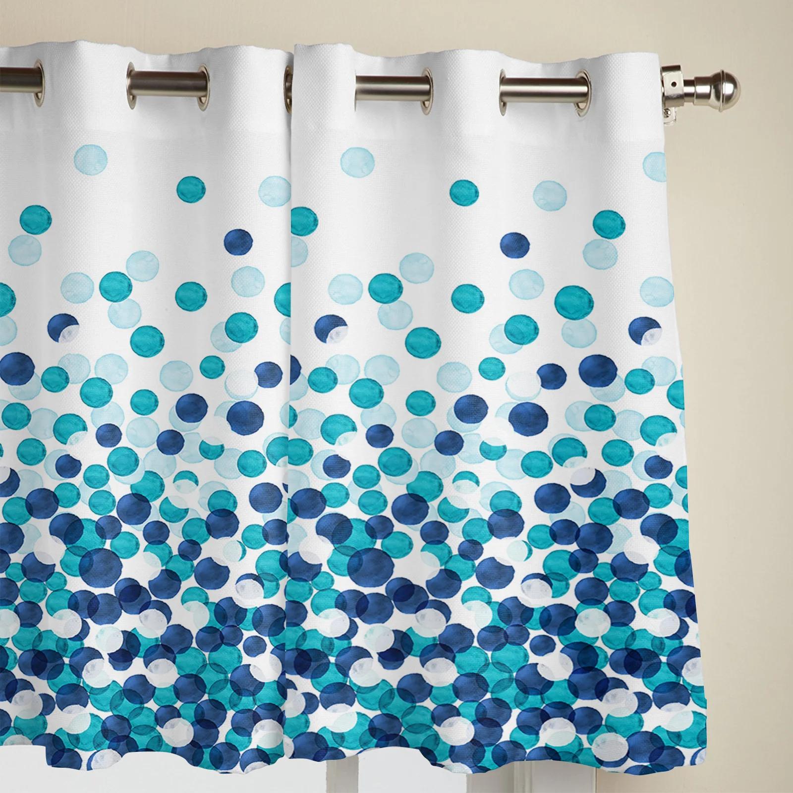 Занавеска для окна в фермерском стиле с акварельными точками и градиентом цвета морской — фото 4