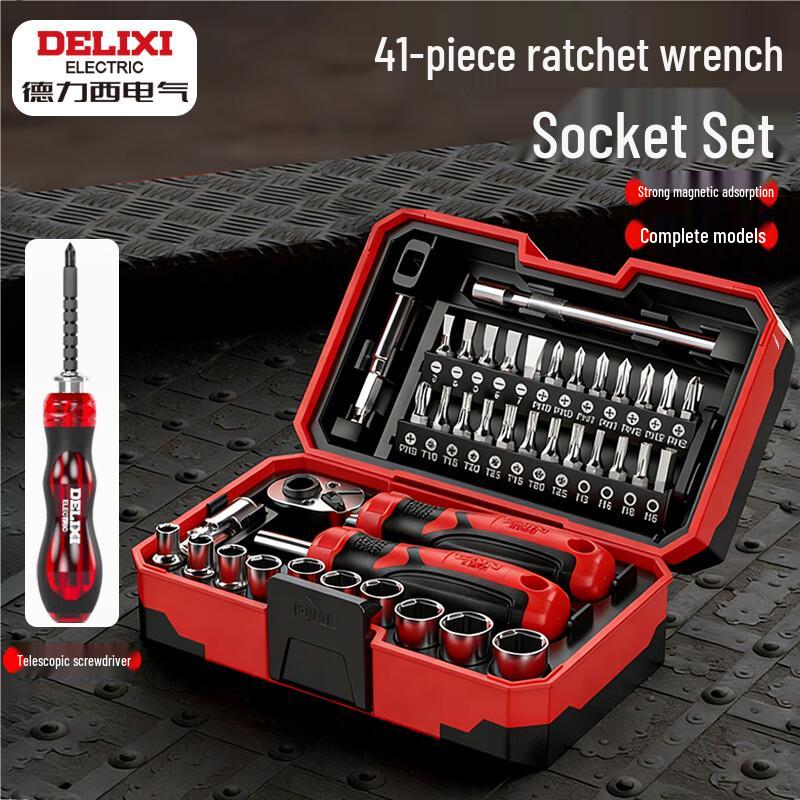 DELIXI ELECTRIC 41-Piece Ratchet Wrench & Socket Tool Kit