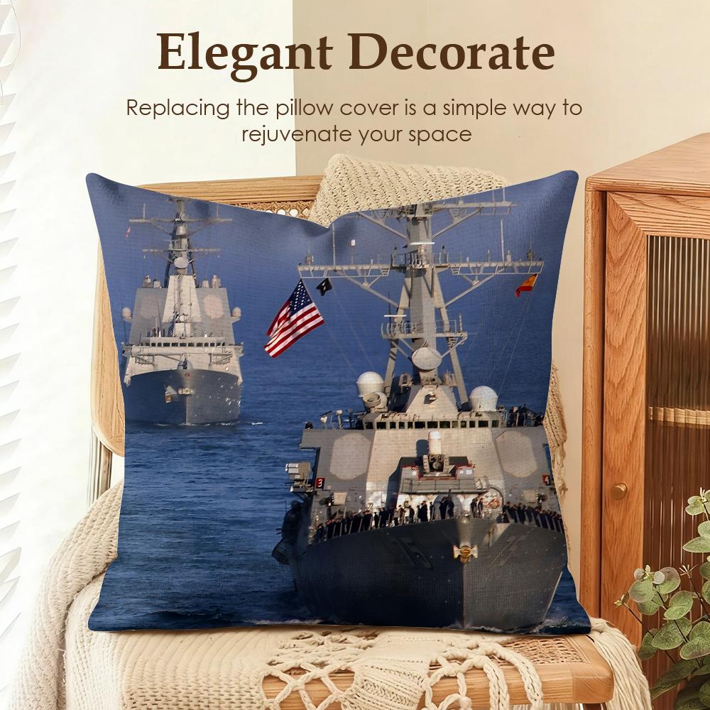 Destroyers Usa Cool Cushion Cover Natural Linen Organic Fabric Double-Sided Printing Sofa Home Decor Gift Pillow Case