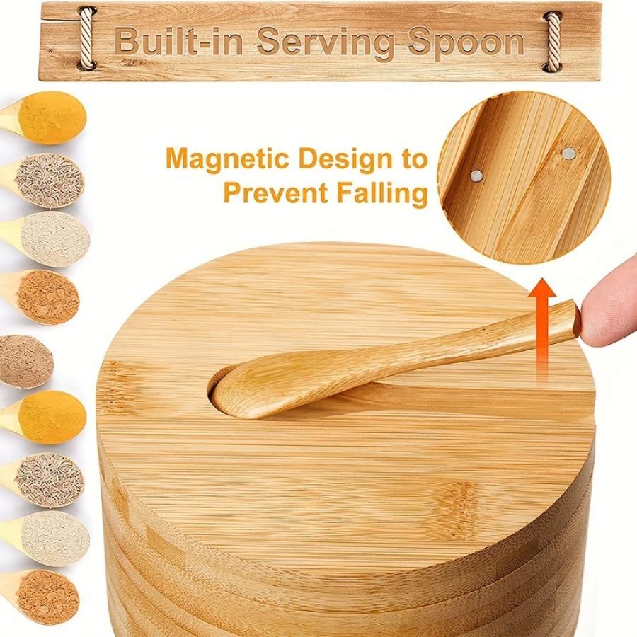 Bamboo Covered Wooden Spoon Seasoning Jar Bath Salt Jar Kitchen Storage Seasoning Container with Spoon Countertop Organizer