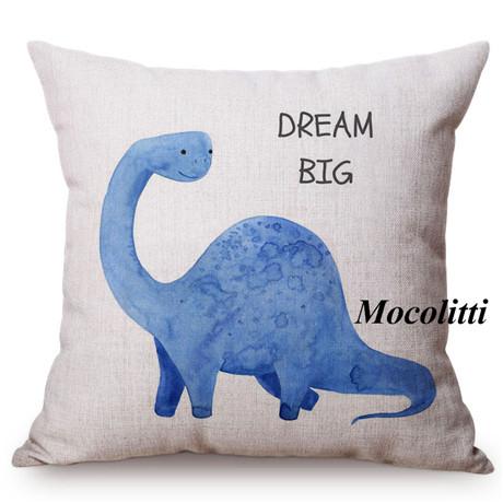 Cute Dinosaur Nordic Watercolor Cartoon Painting Kid'S Nursery Art Sofa Decoration Throw Pillow Case Cotton Linen Cushion Cover