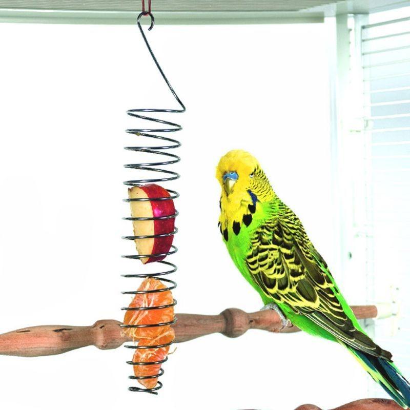 Stainless Steel Feeding Device Birds Cage Feeder Parrot Bird Food Fruit Basket Toys