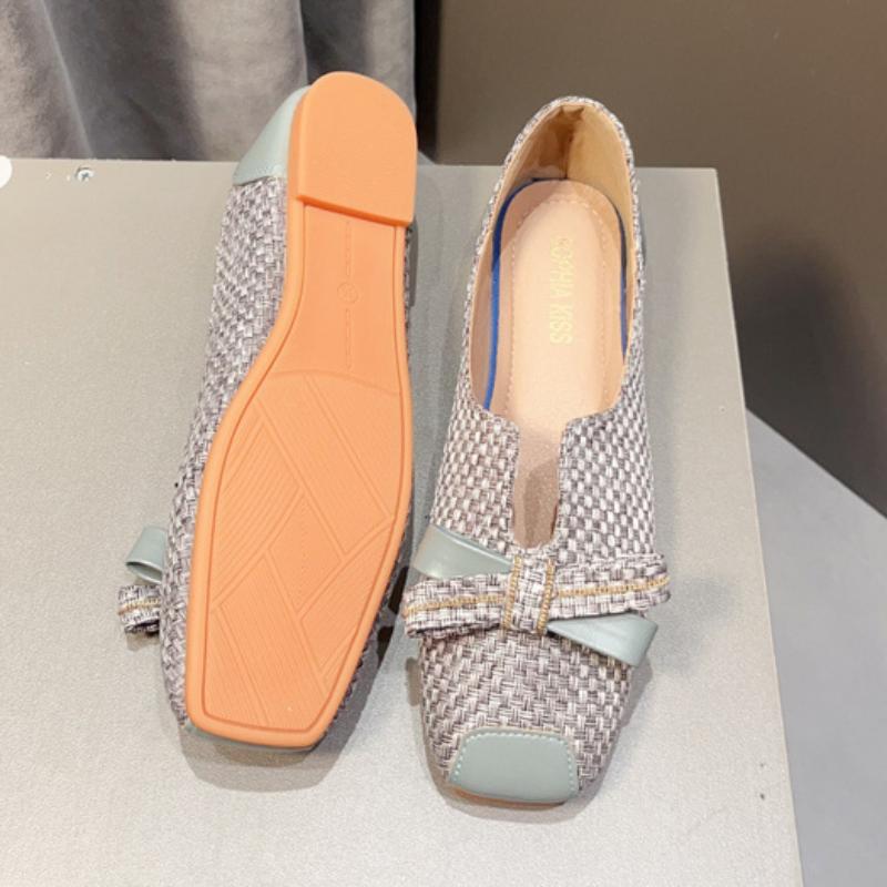 Spring and Summer Women's Woven Fabric Versatile Square Toe Shallow Flat Toe Shoes