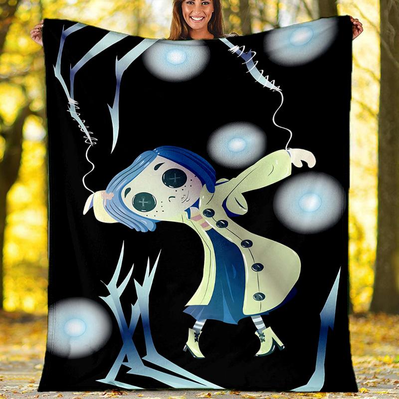 1pc Coraline4 Theme Blanket - Digital Print, Polyester, Cozy for All Seasons, Perfect for Outdoor, and Travel