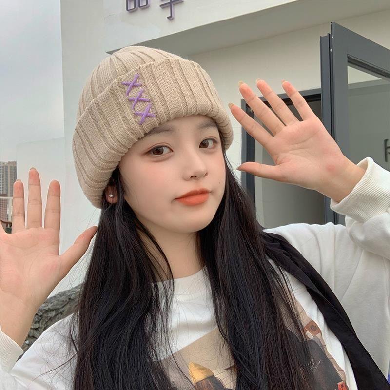 

Базовая шапка ярких цветов, повседневные теплые мягкие вязаные шапки, легкие эластичные шапки с черепом и манжетами для женщин, женская осенне-зимняя шапка ONE SIZE