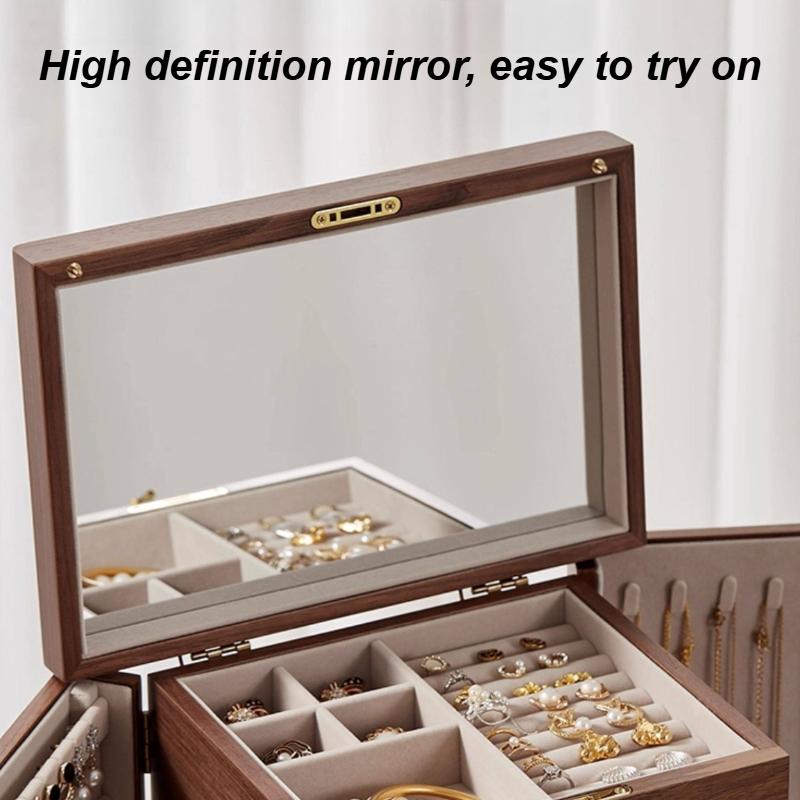 Wood Jewelry Box Large Capacity Earring Necklace Storage Boxes Multiple Drawers Ring Organizer Boxes Retro Jewelry Box with Lock