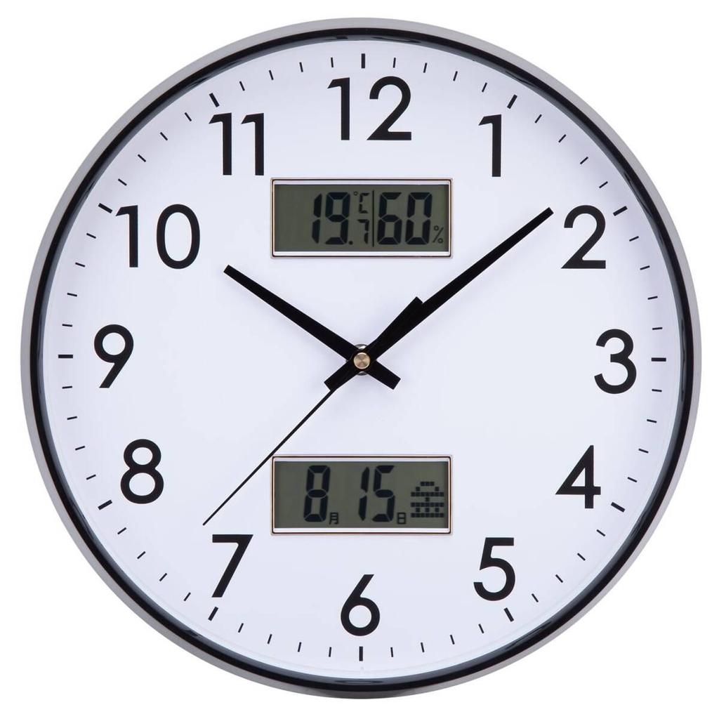 Used NewWall-mounted clock, radio-controlled clock, temperature, humidity, date, day of the week display, silent, continuous second hand, large