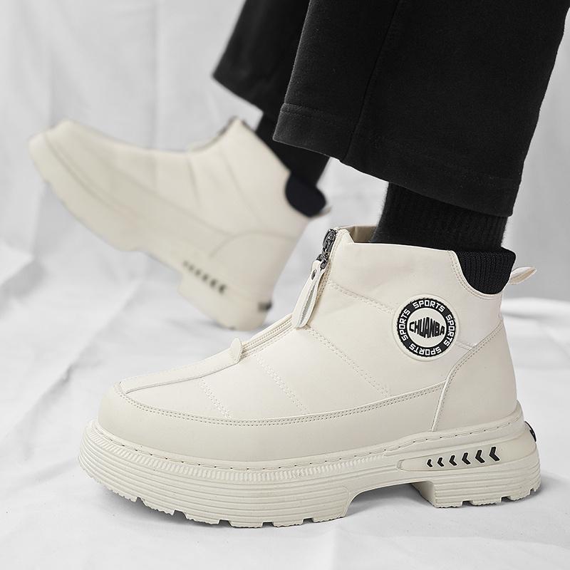 White Zipper Platform Boots Man Autumn Leather Men's Ankle Boots High top Men Shoes Casual Mens Boots botas para hombre cuero