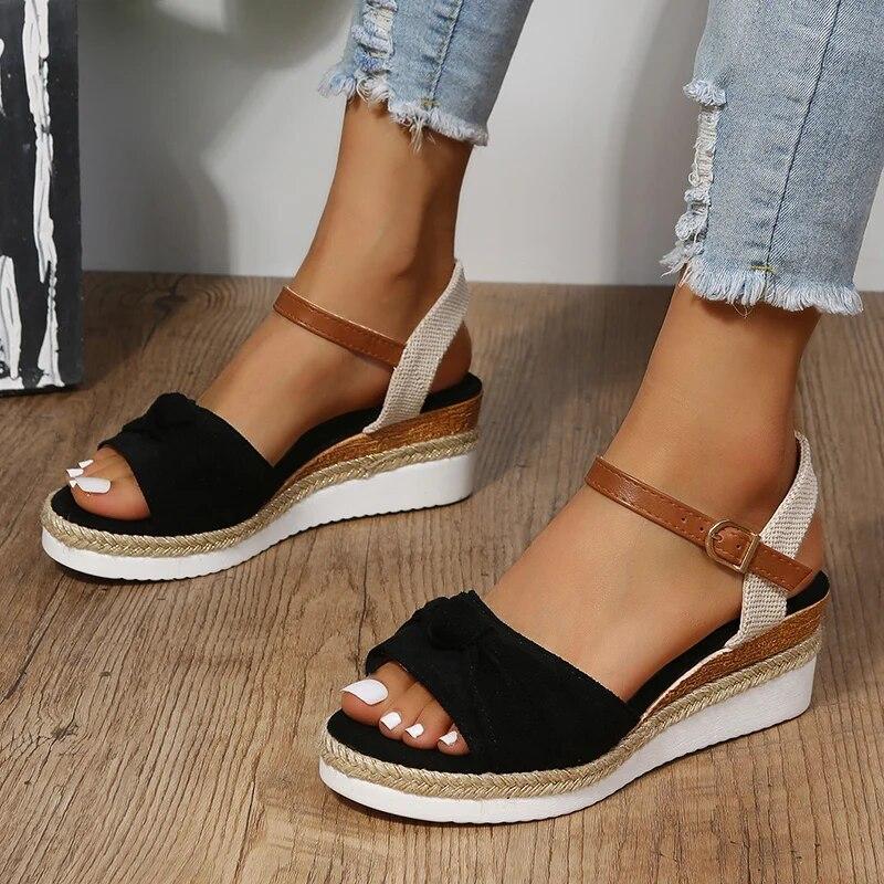 Summer Mix Color Platform Sandals Women Comfort Med Heels Espadrille Shoes Woman Ankle Buckle Wedges Sandalias De Mujer