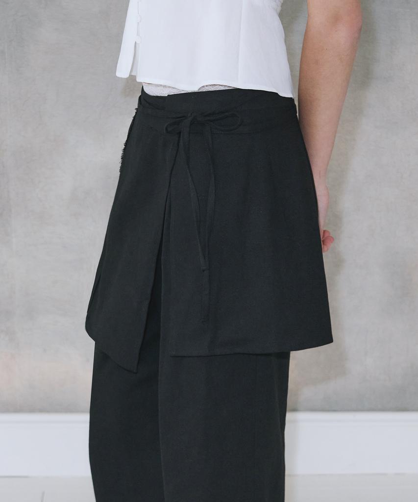 Kiyamo Layered Skirt Linen Pants _Black