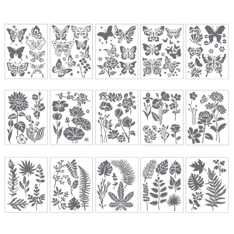 5Pcs Flower/Leaf/Butterfly Templates Reusable PET Drawing Stencils for Wood Sign Scrapbooking Painting Wall Decoration