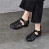 Johnature Genuine Leather Round Toe Soft Soled Sandals Hollow Out Breathable Low Heel Women's Shoes