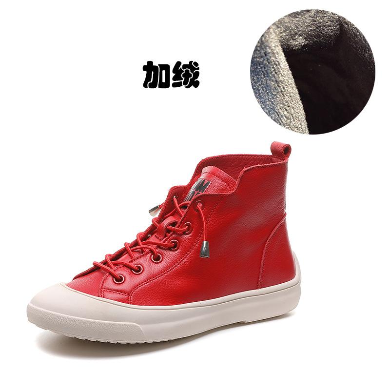 2025 spring and autumn new first-layer cowhide breathable high-top women's shoes Korean version fashion thick-soled one-pedal round-headed short boots